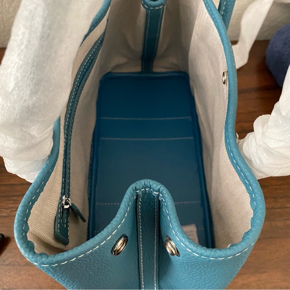 Peacock Blue 30 CM TPM Pebble Leather Satchel Tote Bag w/ Wide Crossbody Strap S - Picture 6 of 7